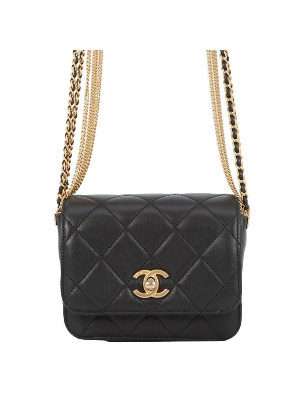 Chanel Chain Shoulder Bag Quilted CC Logo Lambskin Black